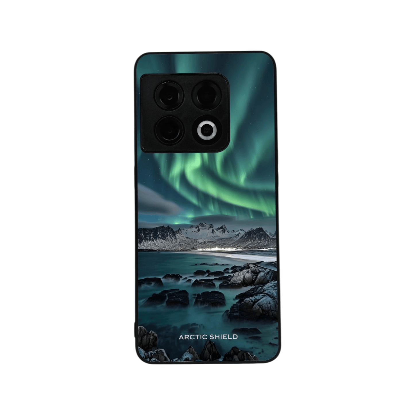 OnePlus Nord 3 Arctic Shield -suojakuori – vihreät revontulet, lumiset vuoret ja arktinen tunnelma