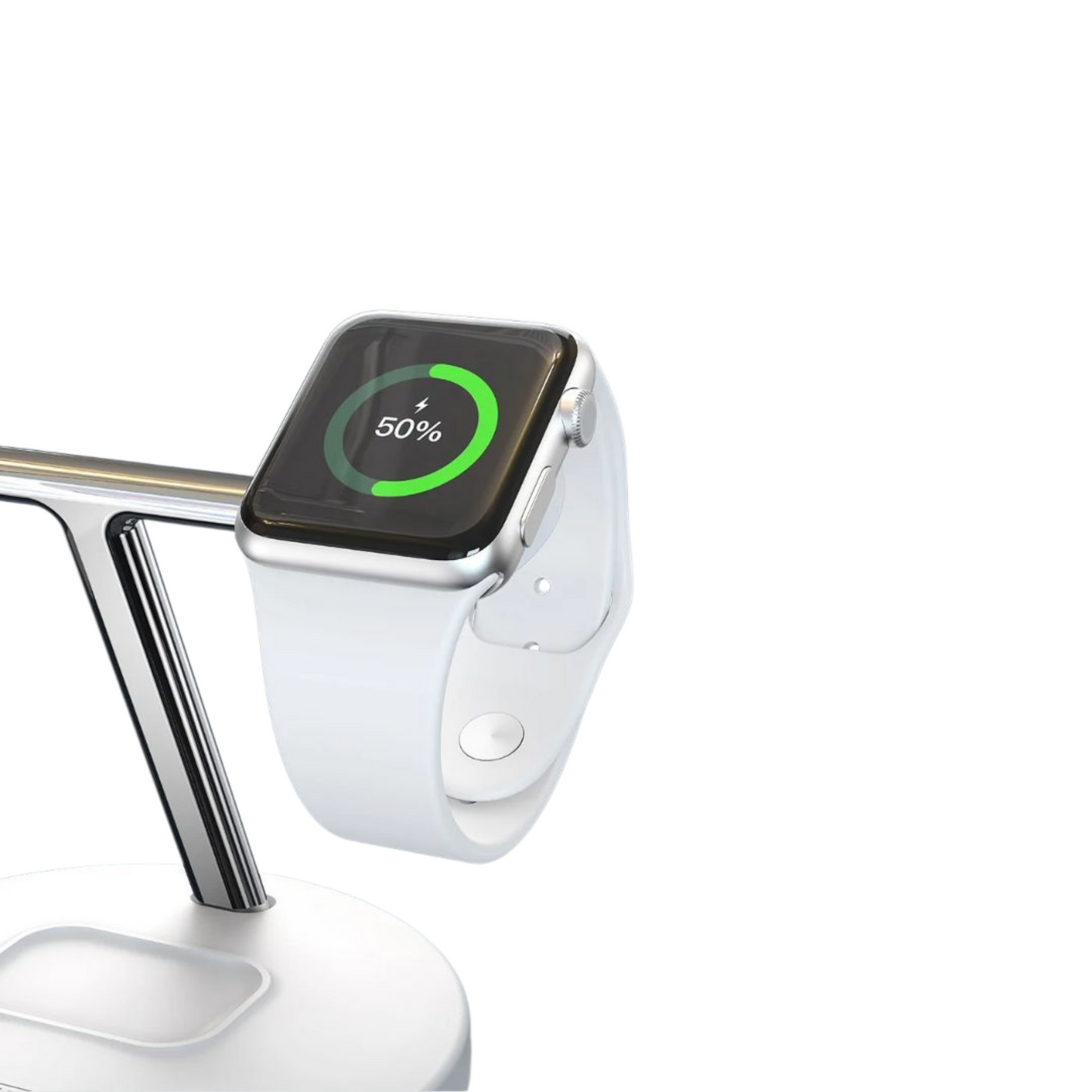 Apple Watch latauksessa valkoisessa MagSafe-lataustelineessä