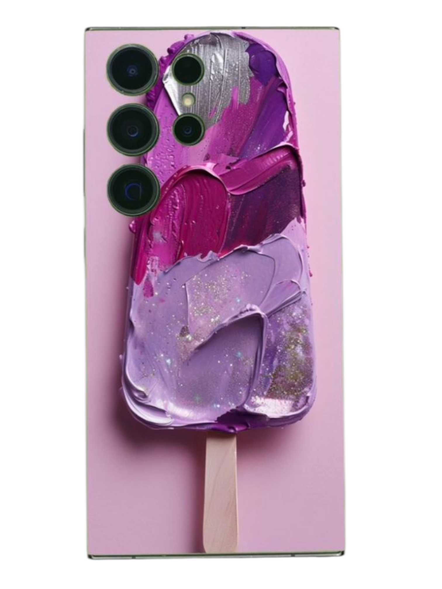 jäätelöaiheinen liila ja pinkki puhelimen takakalvo