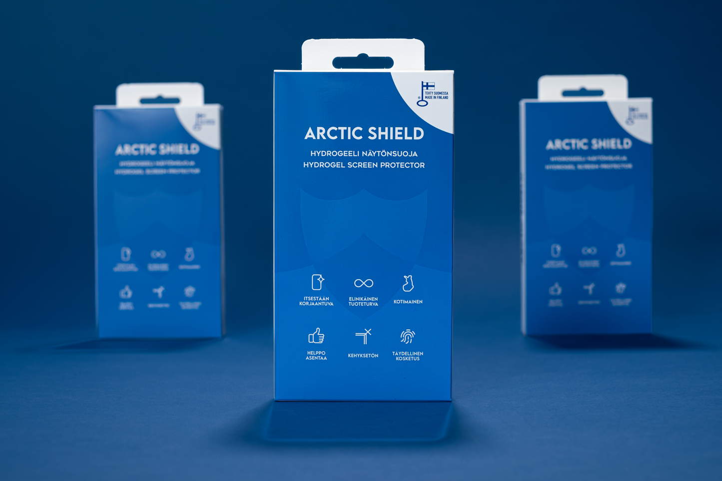 Pakkaus sisältää hydrogeelikalvon, liinat ja asennuslastan