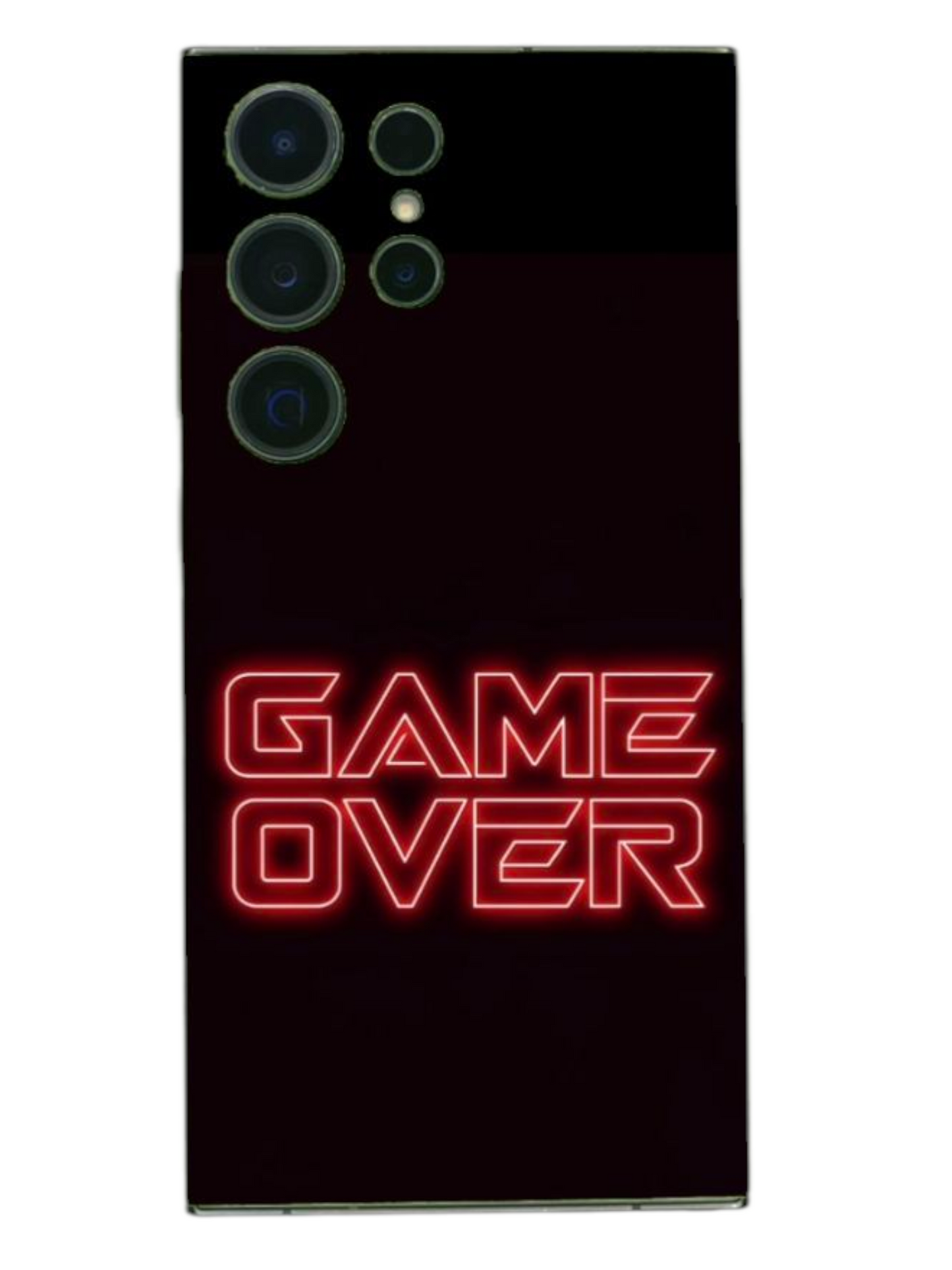 BackSkin Game Over Neon – musta tausta ja punainen neonteksti puhelimen takakalvossa