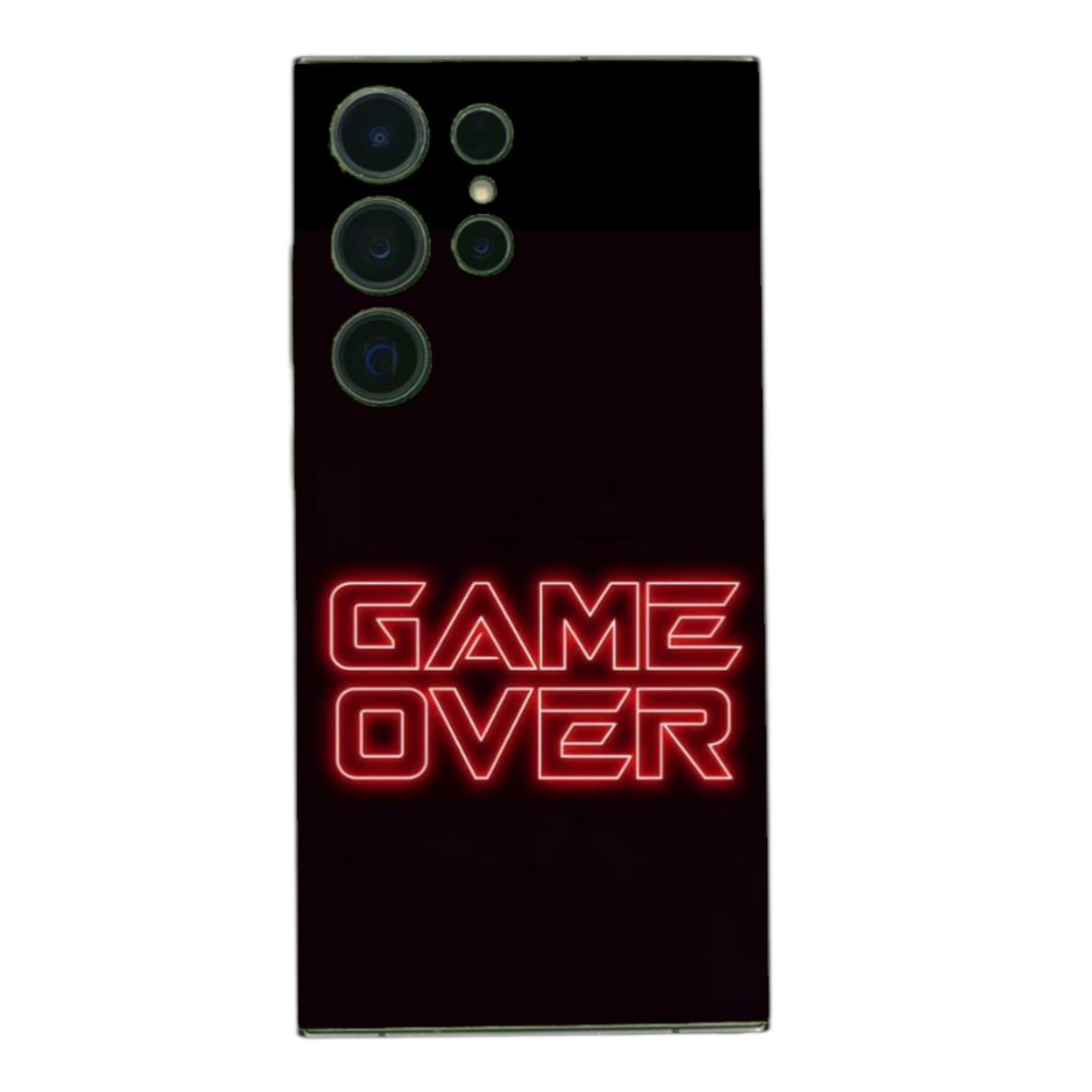 Peliteemainen neon-design puhelimeen – GAME OVER -teksti korostettuna