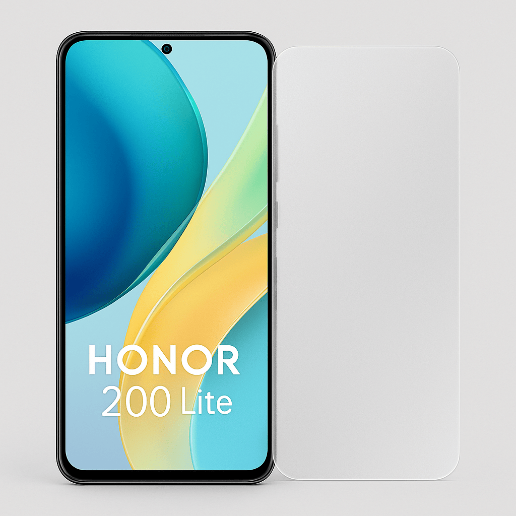 Honor 200 Lite puhelin ja hydrogeeli panssarikalvo vierekkäin