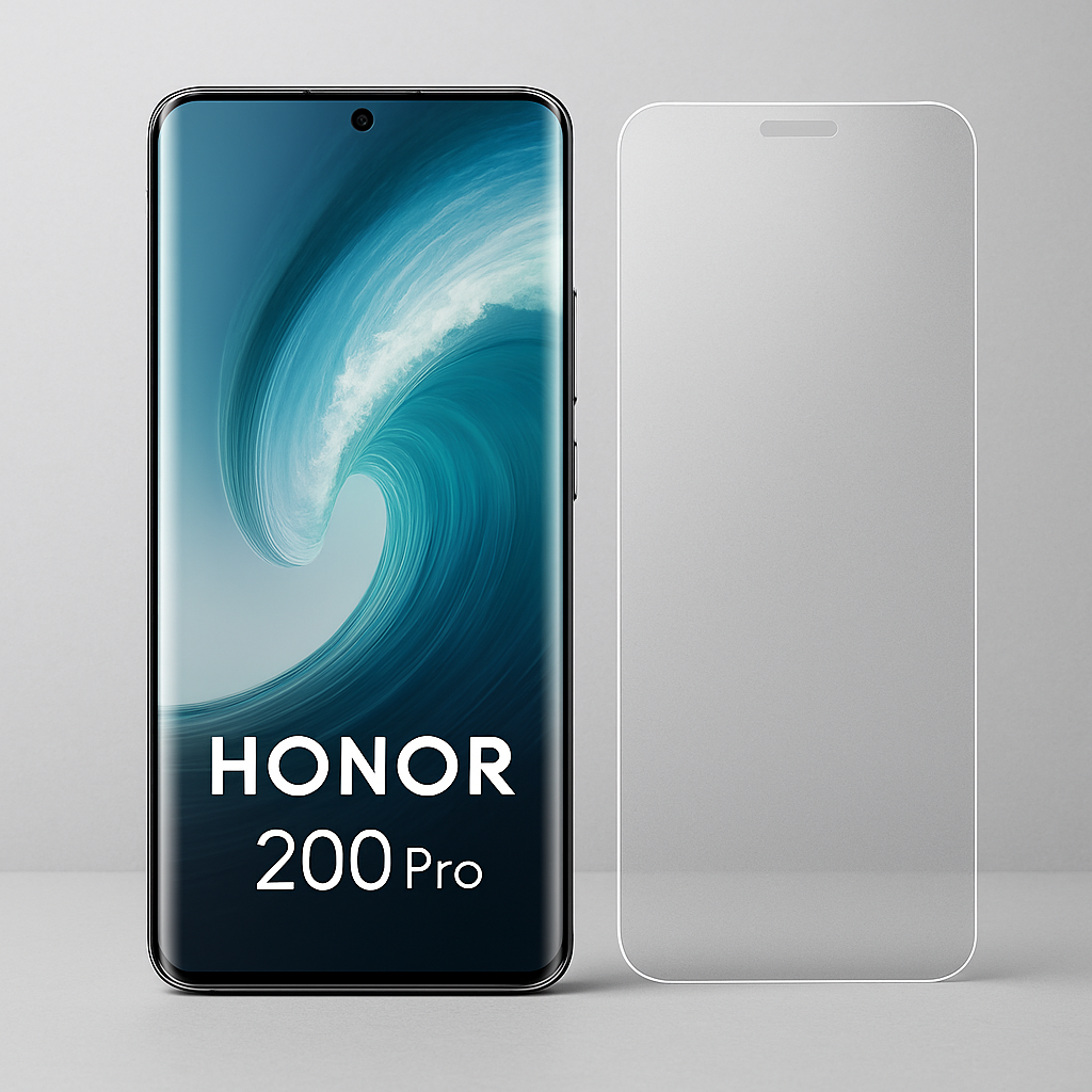 Honor 200 Pro puhelin ja hydrogeeli panssarikalvo vierekkäin