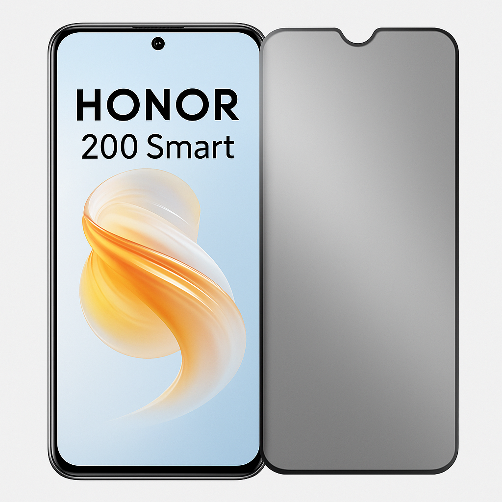 Honor 200 Smart puhelin ja mattapintainen privacy panssarikalvo vierekkäin