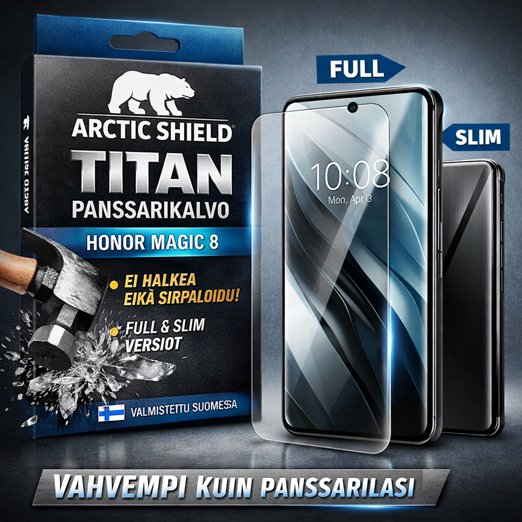 Arctic Shield Titan panssarikalvo Honor Magic 8 -puhelimelle – lasimainen ja panssarilasia kestävämpi näytönsuoja