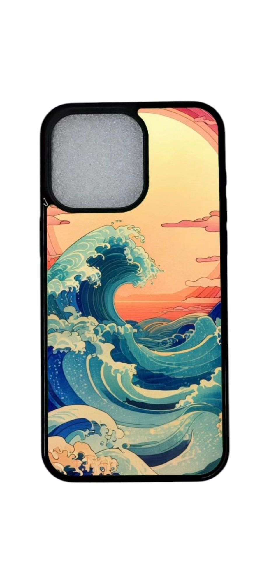 iPhone 12 kuori aallot ja aurinko – yläkulma lähikuva