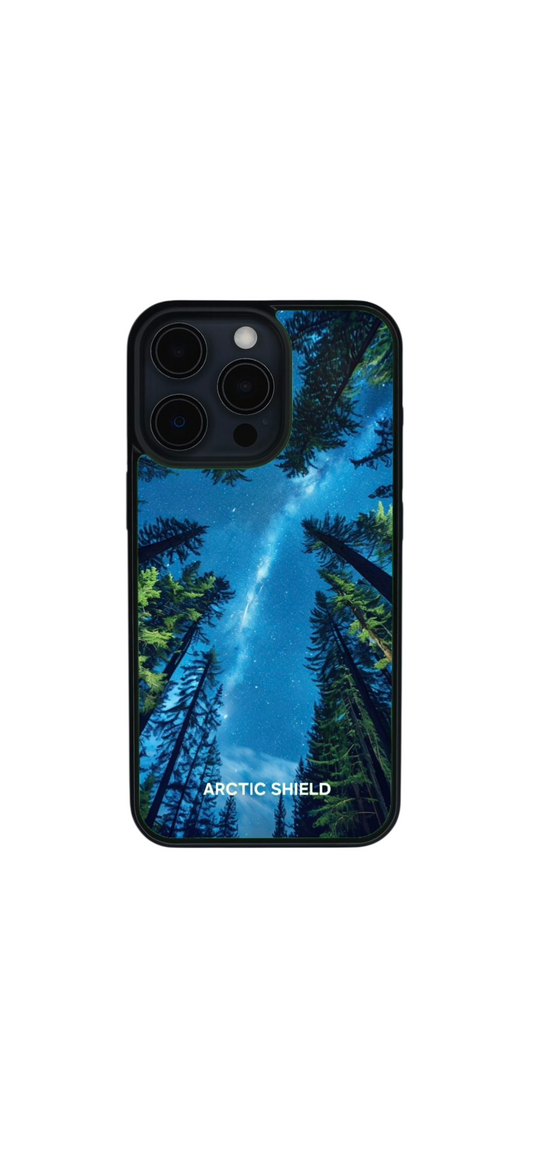 iPhone 13 phone case – Starry night sky with tall forest trees