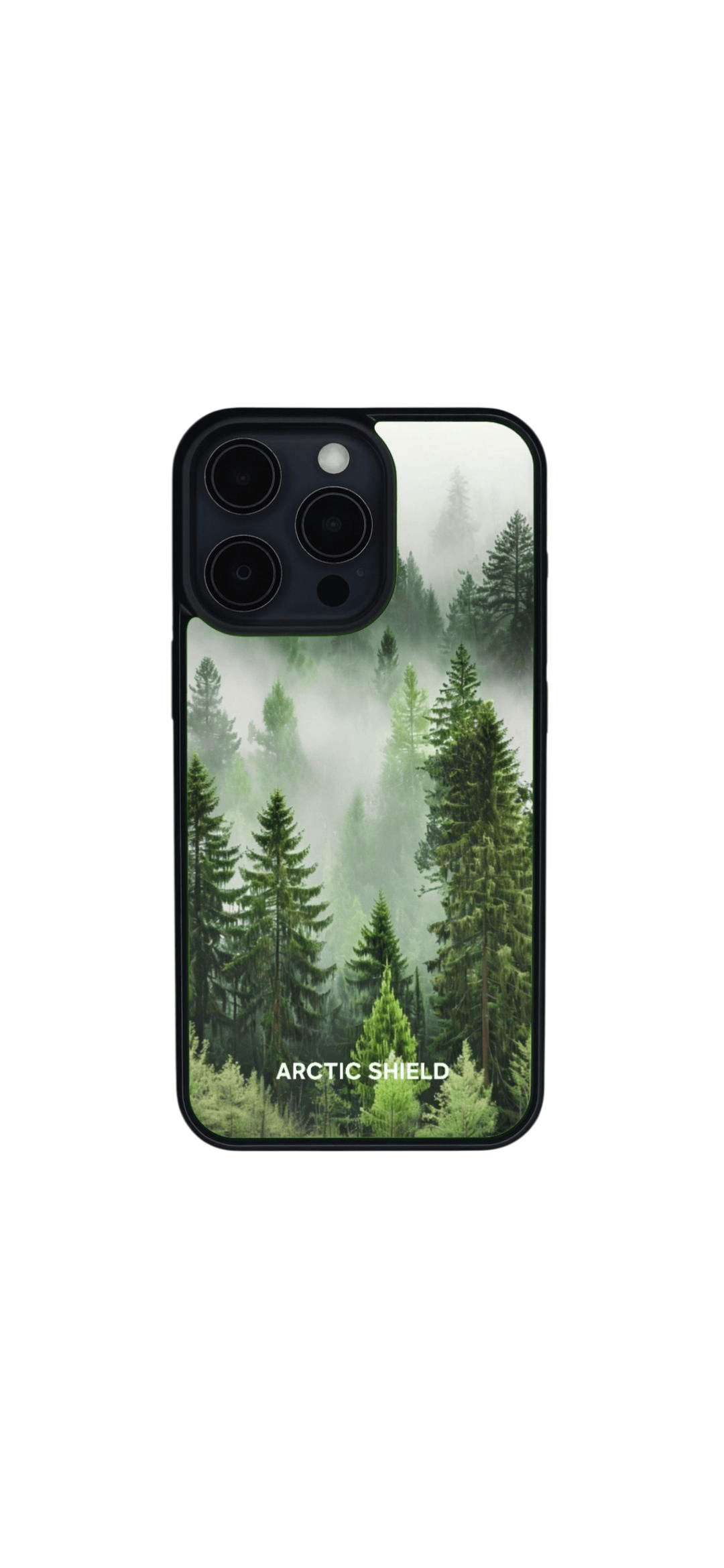 iPhone 15 suojakuori – Metsäinen sumumaisema