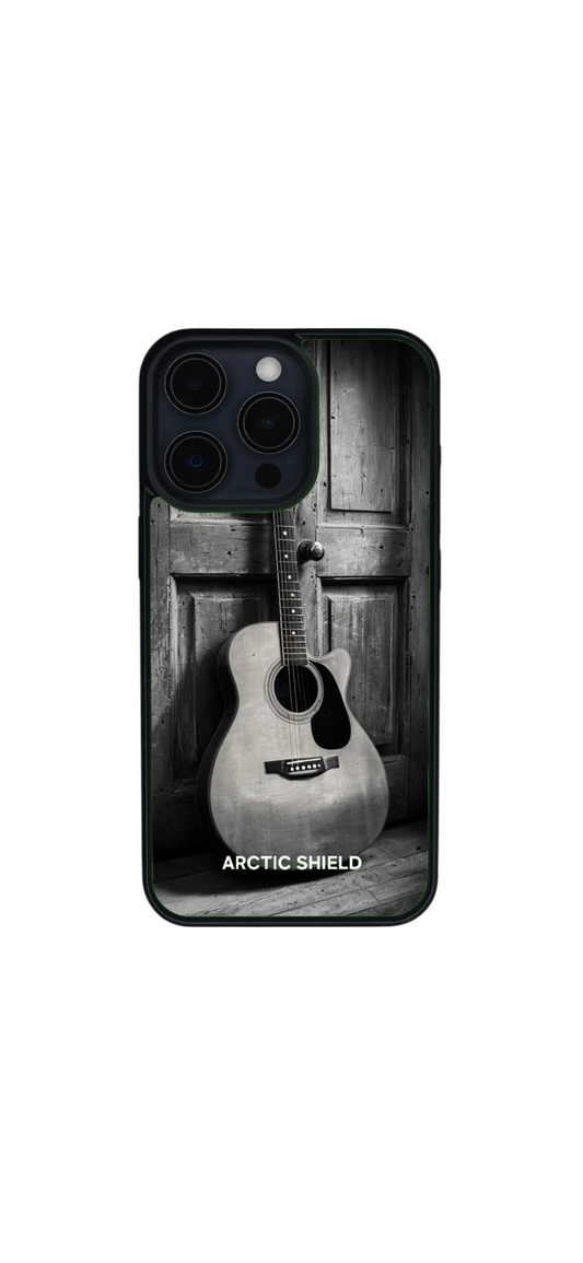 iPhone 15 Pro Max Magsafe suojakuori – akustinen kitara mustavalkoisella taustalla