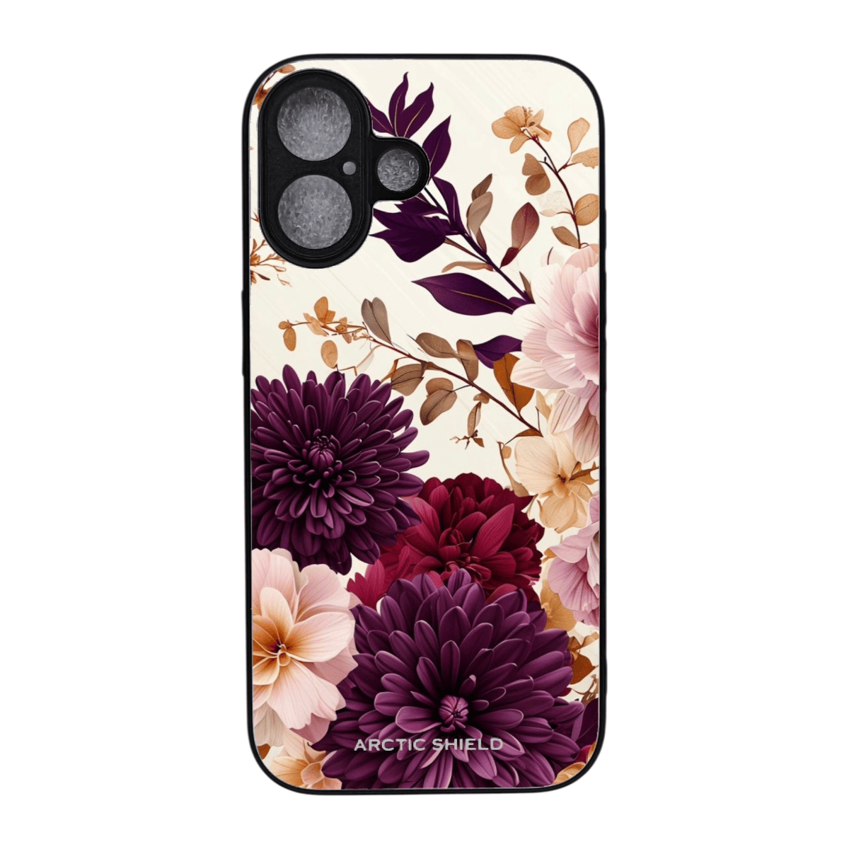 iPhone 17 suojakuori MagSafe yhteensopiva – Arctic Shield kukkakuvio violetti ja beige design