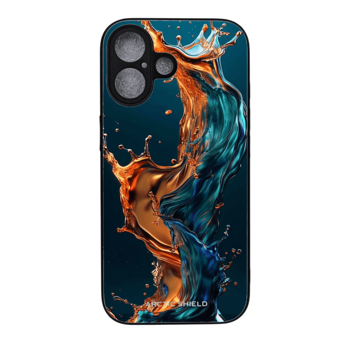 iPhone 17 suojakuori MagSafe yhteensopiva – Arctic Shield sininen ja oranssi neste roiske design