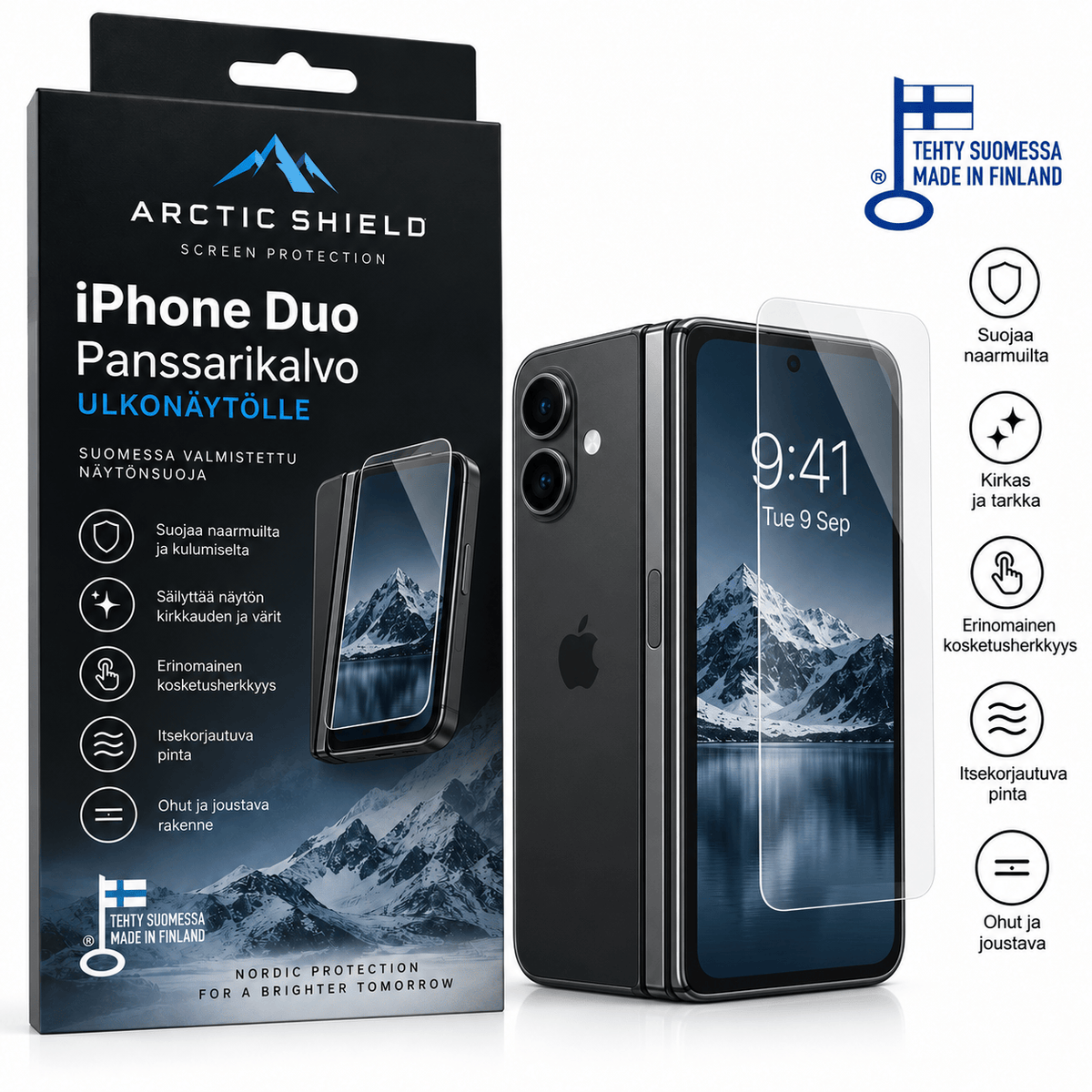 iPhone Duo panssarikalvo ulkonäytölle – Arctic Shield näytönsuoja