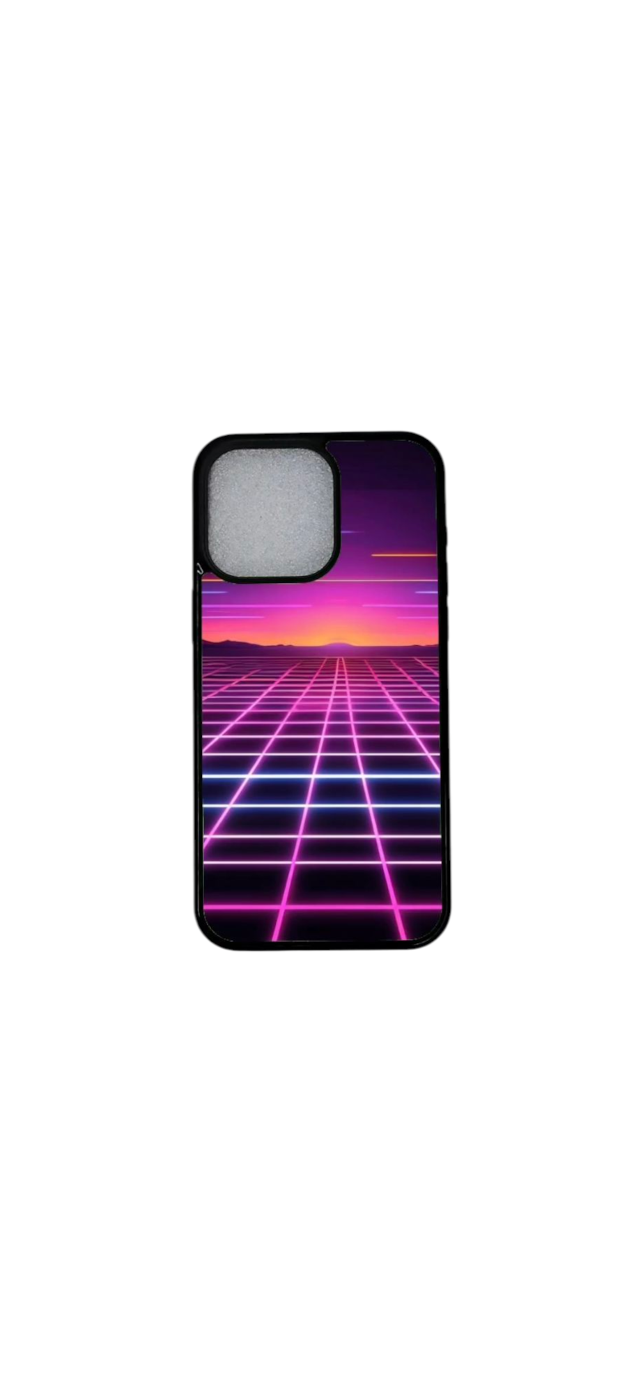 Neon Grid Sunset -kuori lähikuvassa