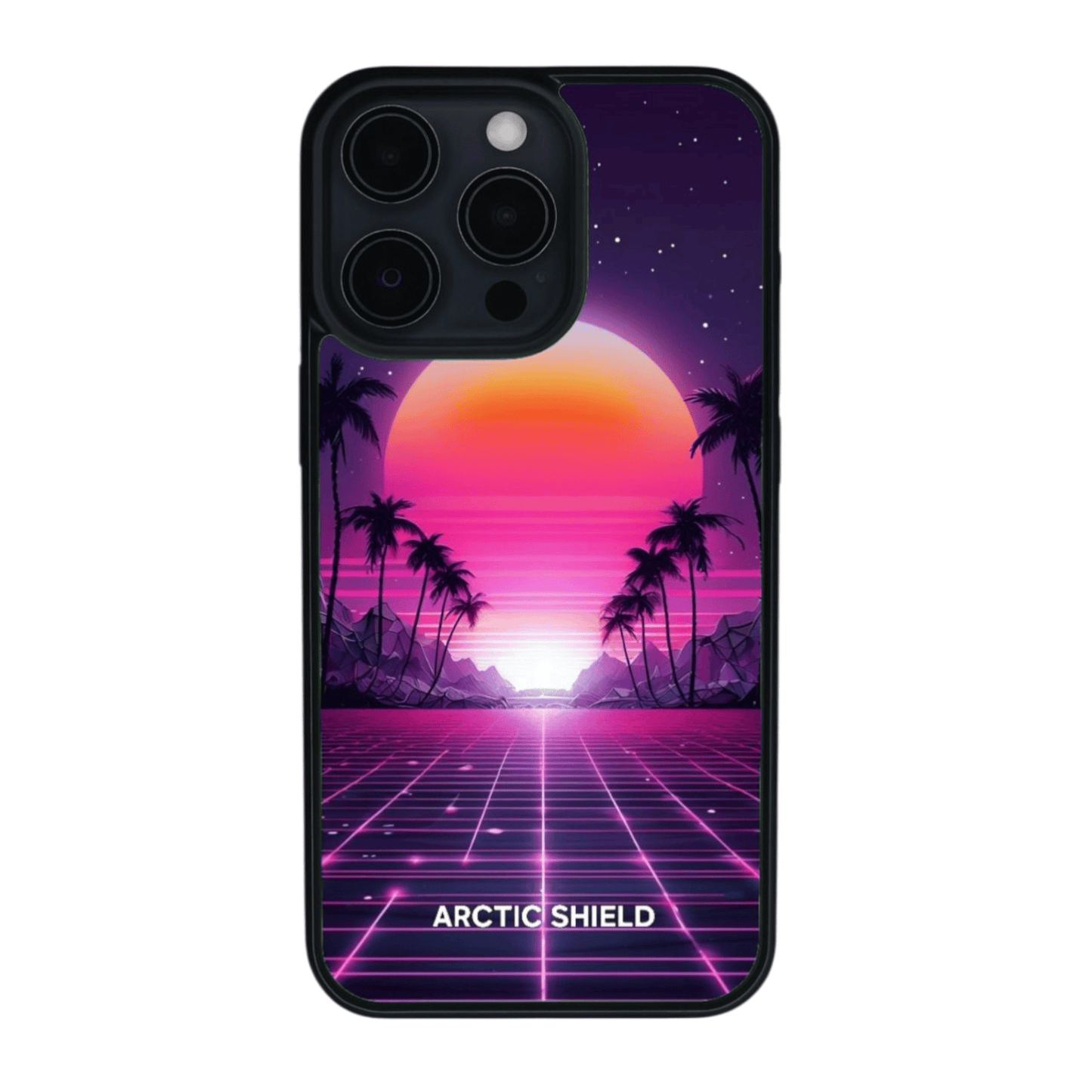 iPhone X / XS phone cover - Neon grid and tropical sunset