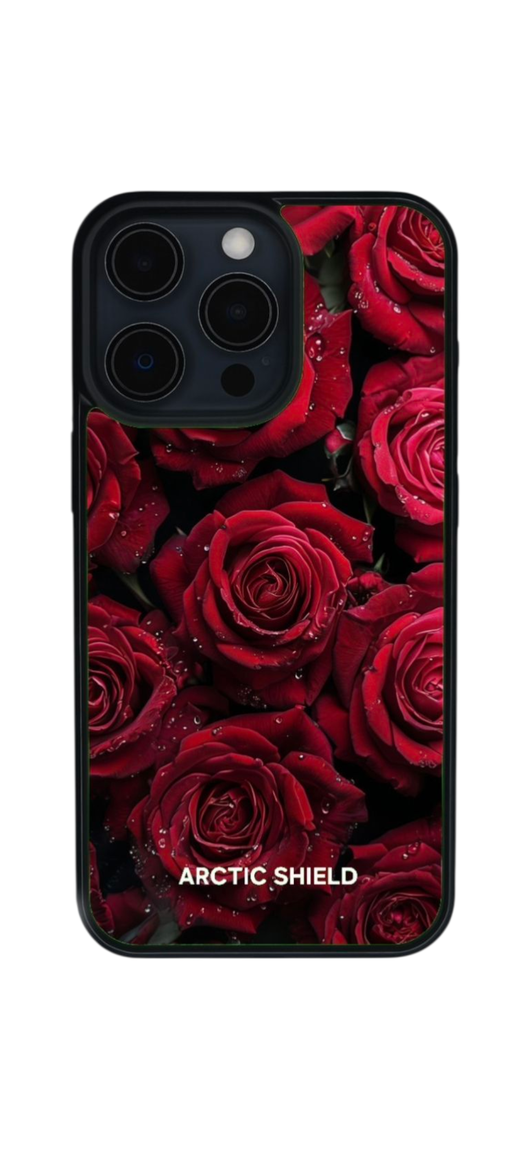 iPhone XS Max suojakuori lähikuvassa – punaruusuprintti ja MagSafe-yhteensopivuus