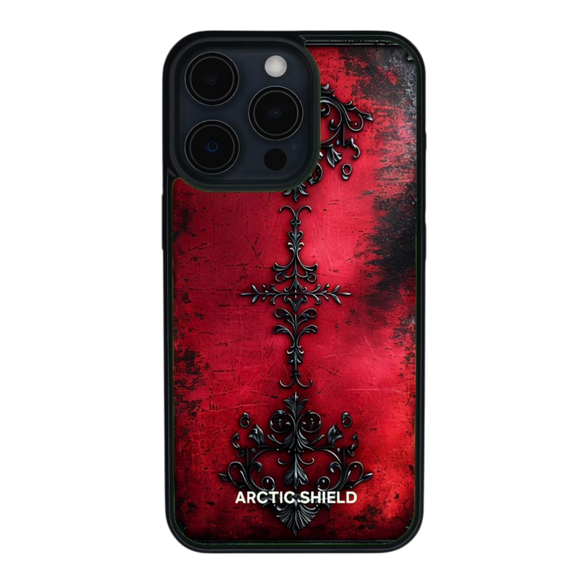 iPhone XS Max Magsafe kuori – goottihenkinen Arctic Shield kuosi punaisella pohjalla