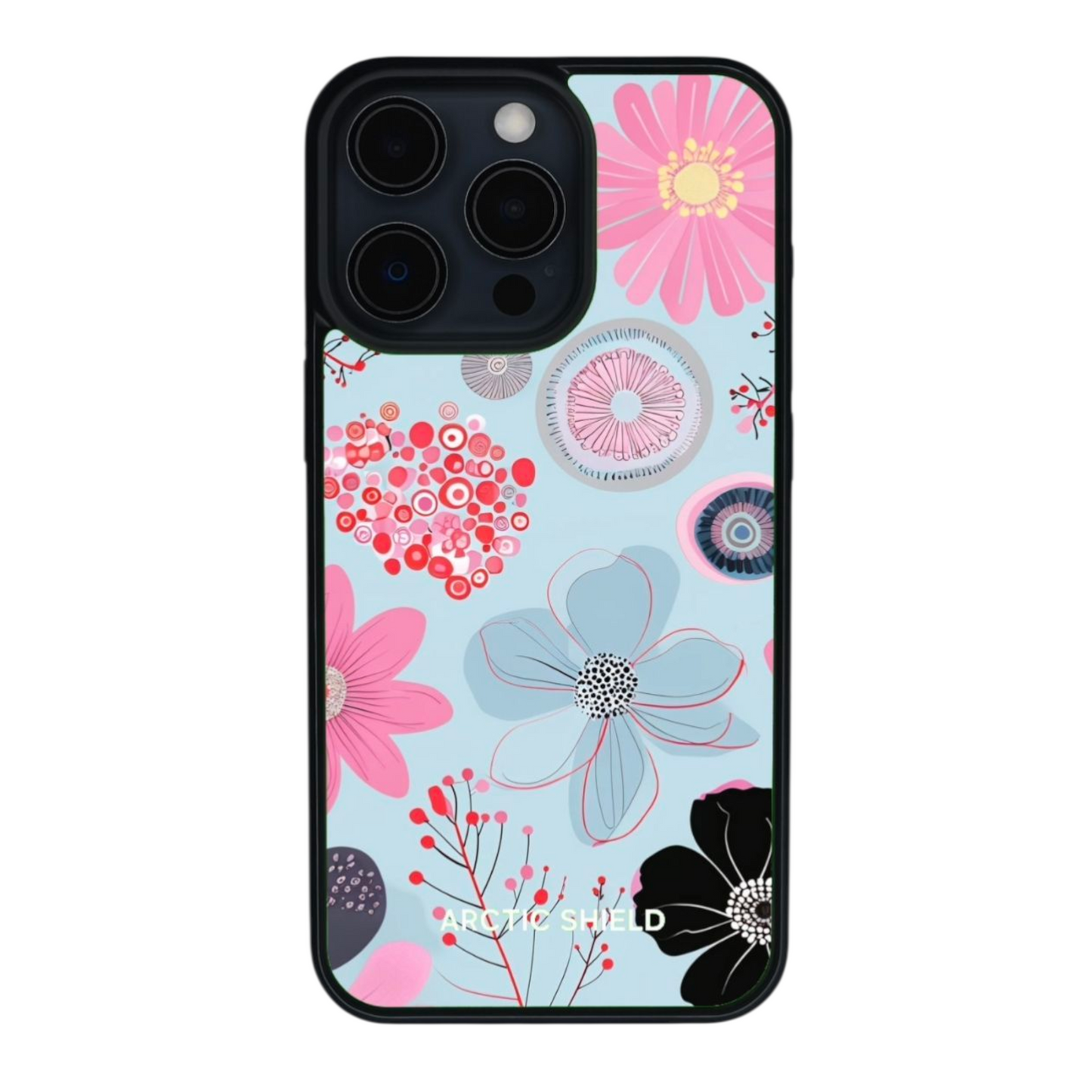 iPhone XS Max kuori kukkakuvio – sininen pohja ja pinkit kukat
