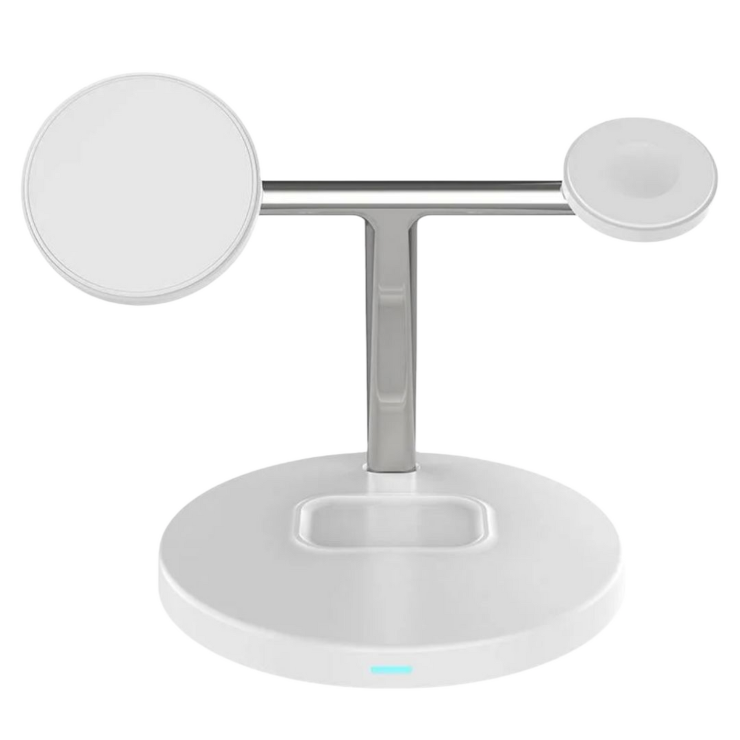 Valkoinen MagSafe All-in-One latausteline edestä katsottuna – kolme latauspistettä
