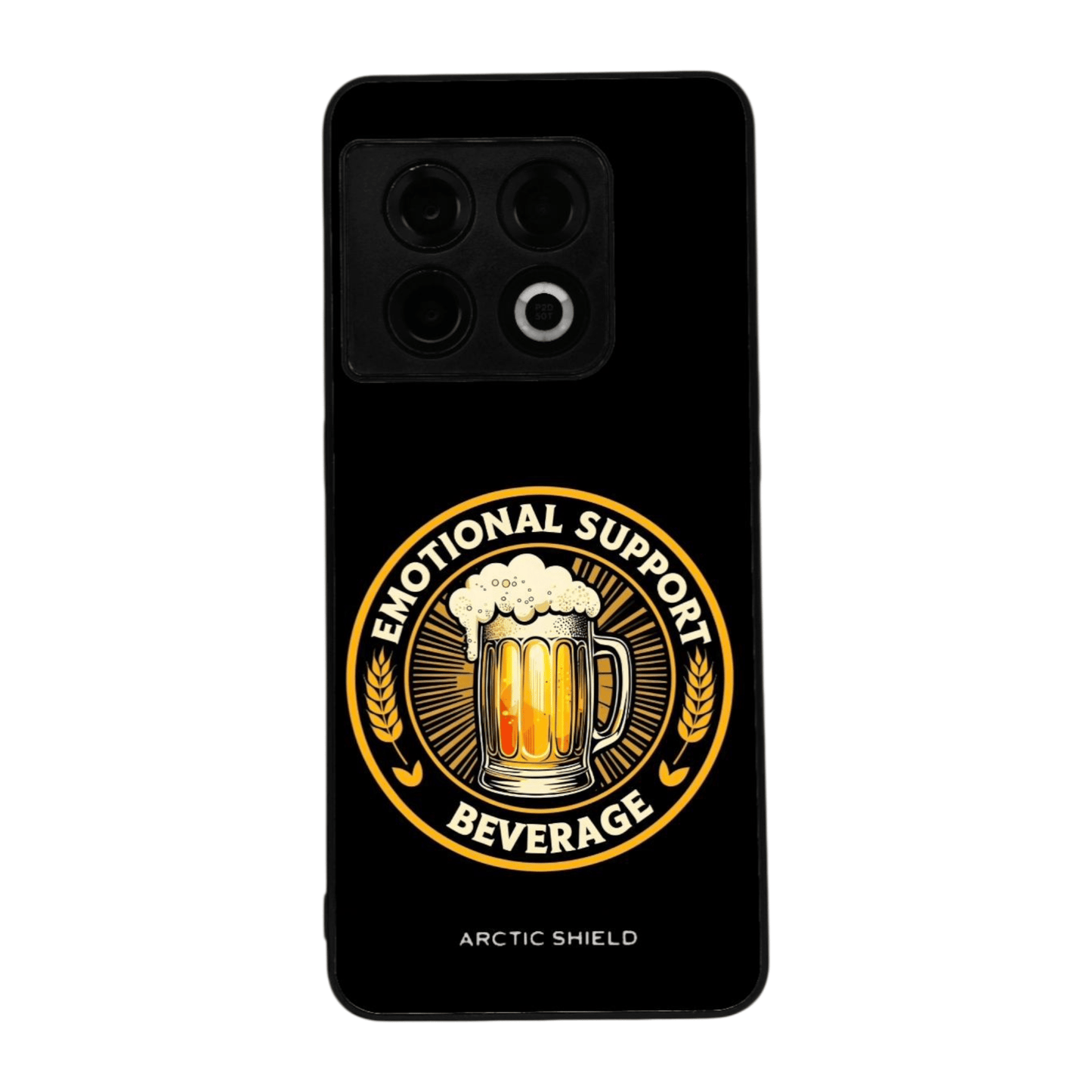 OnePlus 11R kuori Arctic Shield musta tausta ja Emotional Support Beverage printti