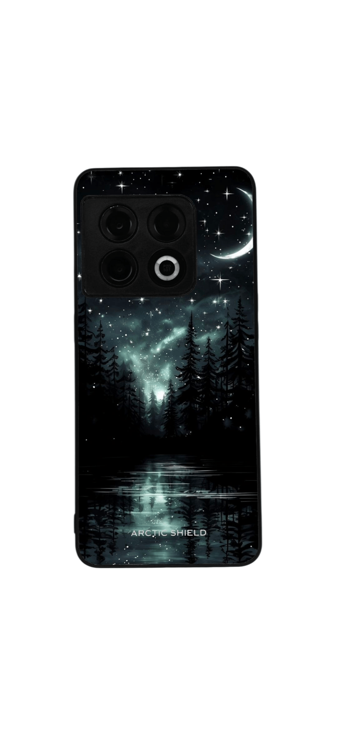 OnePlus 13 Aurora Glade -suojakuori – revontulet, metsä ja järvenheijastus