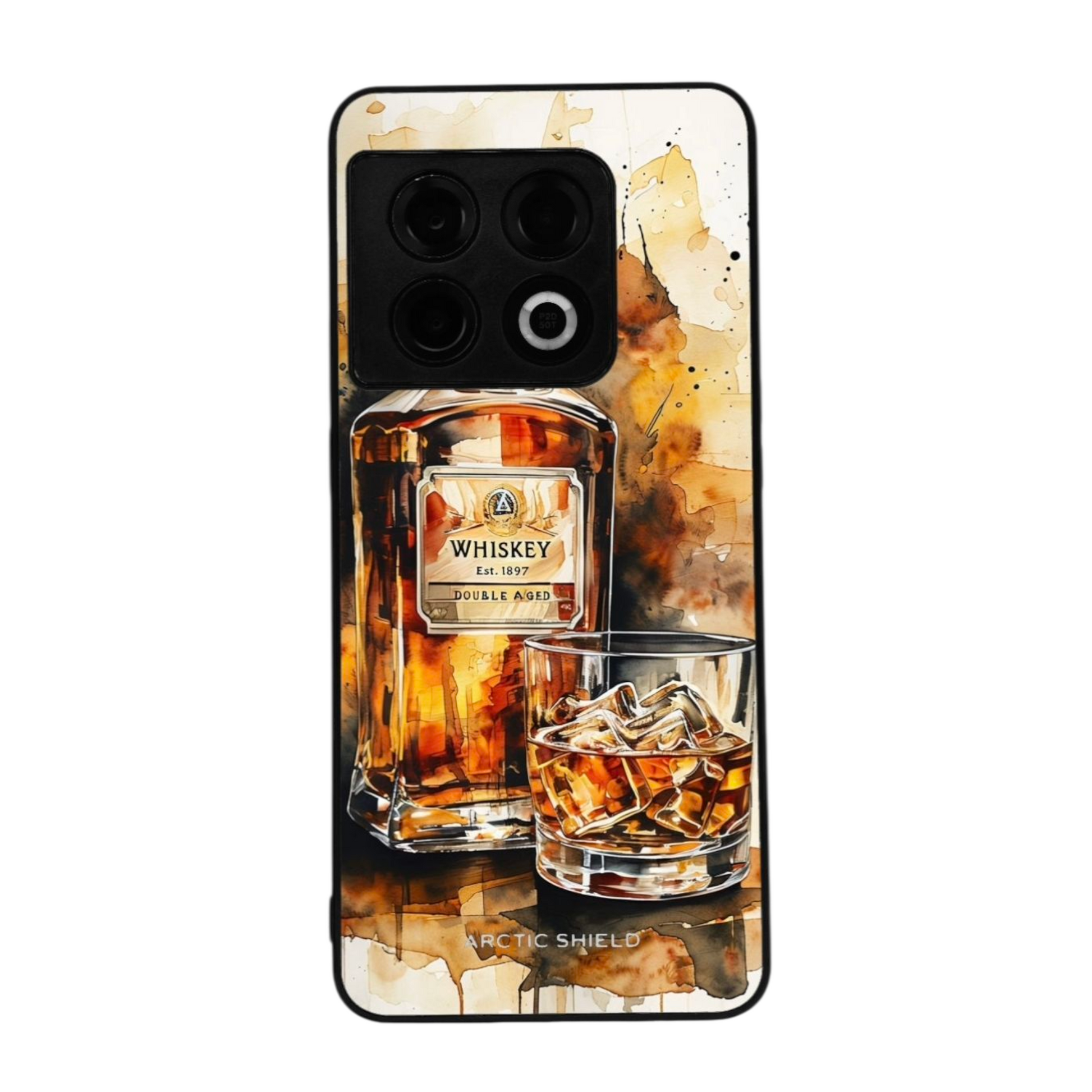 OnePlus 13 suojakuori – whiskey-pullo ja drinkki