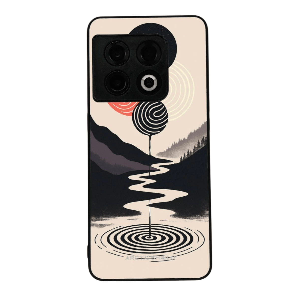 OnePlus 13 kuori Arctic Shield joki ja vuori design geometrisilla ympyröillä