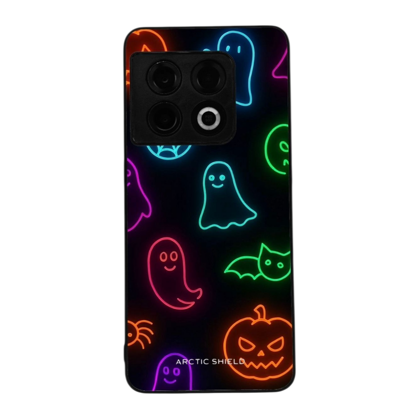 OnePlus 7 / 6T Halloween kuori – neon haamut, lepakko ja kurpitsa design