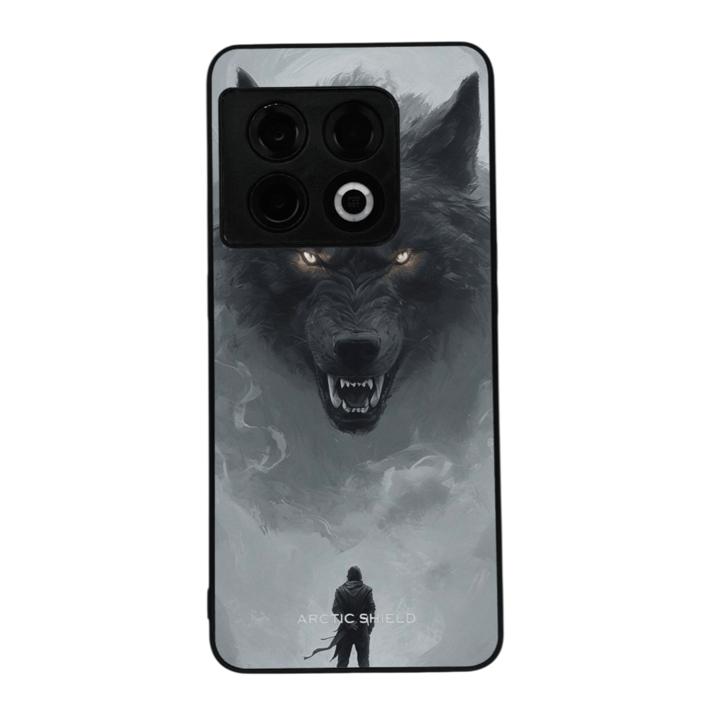 OnePlus 7T Pro Arctic Shield Wolf -suojakuori – utuinen harmaa tausta
