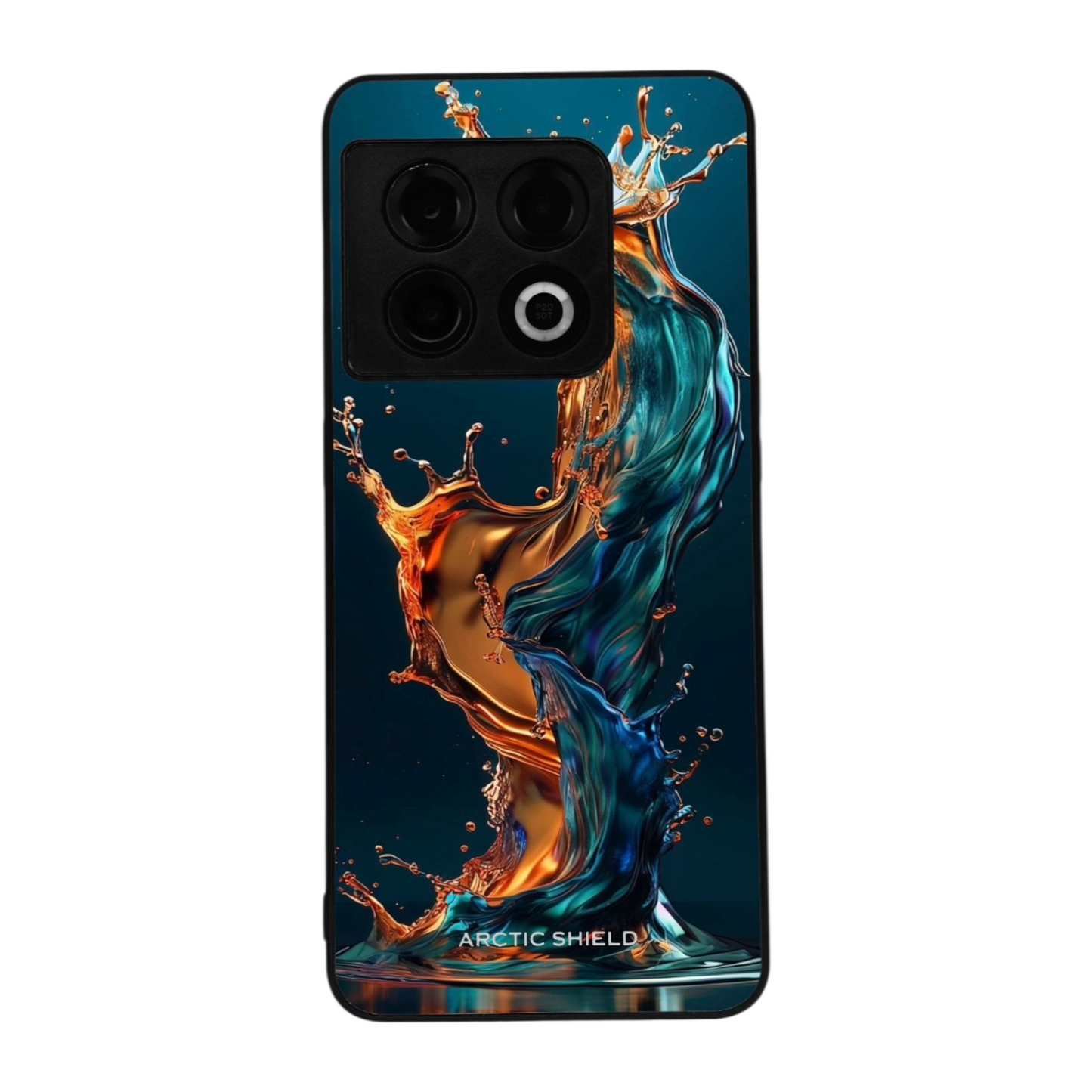 OnePlus Nord 4 Arctic Shield kuori – pystysuora splash‑kuvio sinisellä ja oranssilla