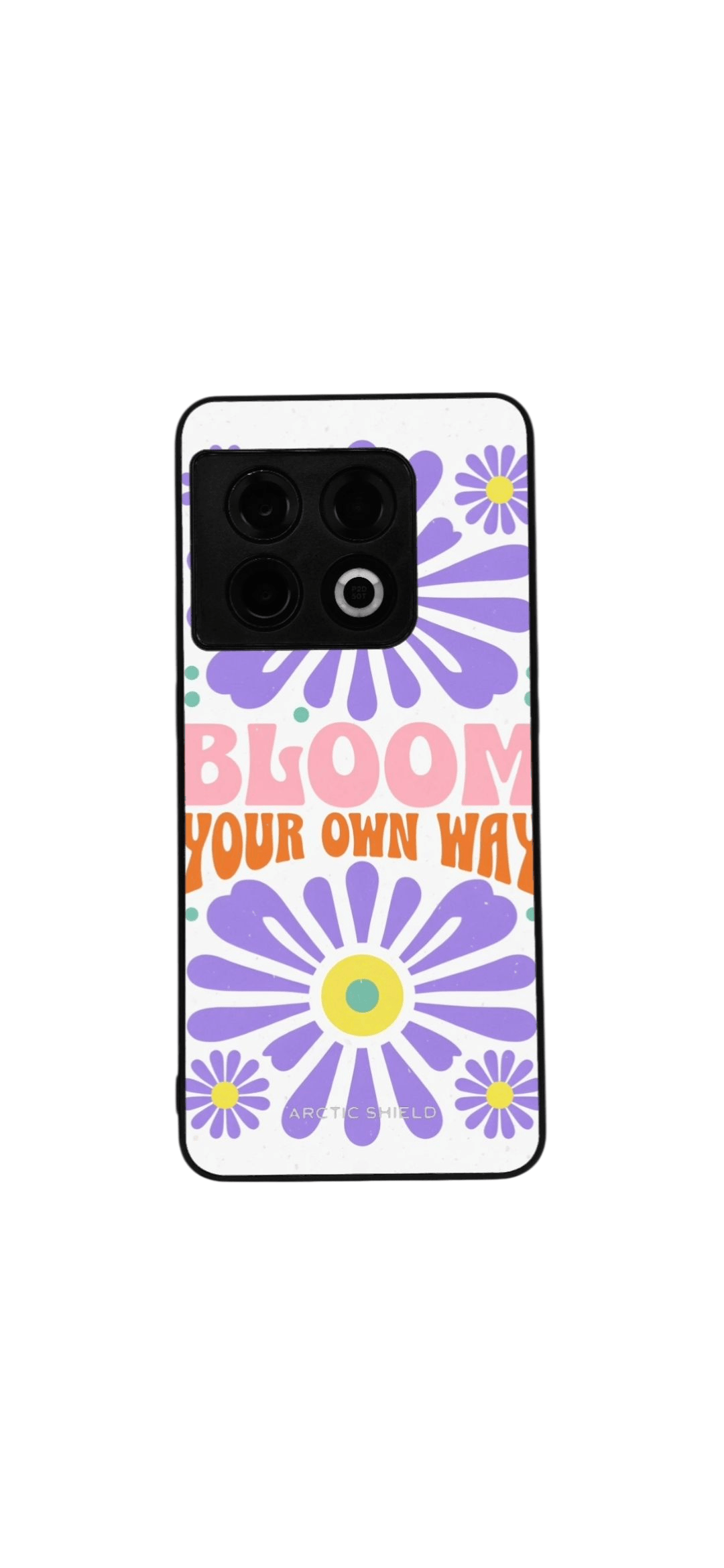 OnePlus Nord CE 2 kuori – värikäs retro kukkadesign ja inspiroiva teksti Bloom Your Own Way