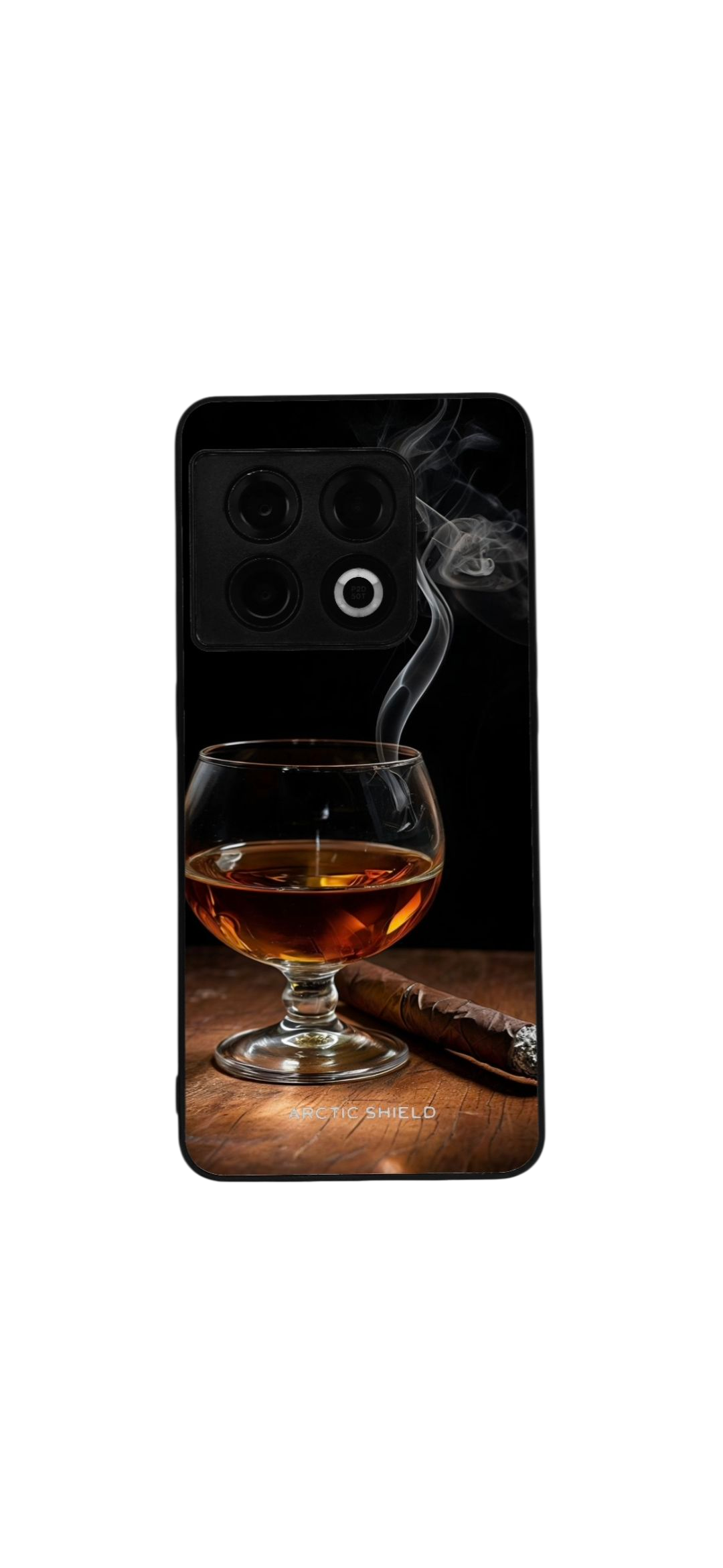OnePlus Nord CE suojakuori – viskilasi ja sikari puupöydällä