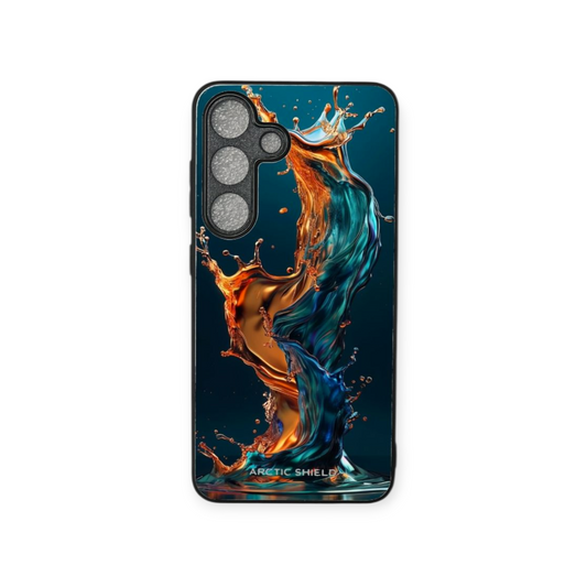 Samsung S24+ suojakuori – Sinioranssi roiske, moderni ja suojaava Arctic Shield -kuori