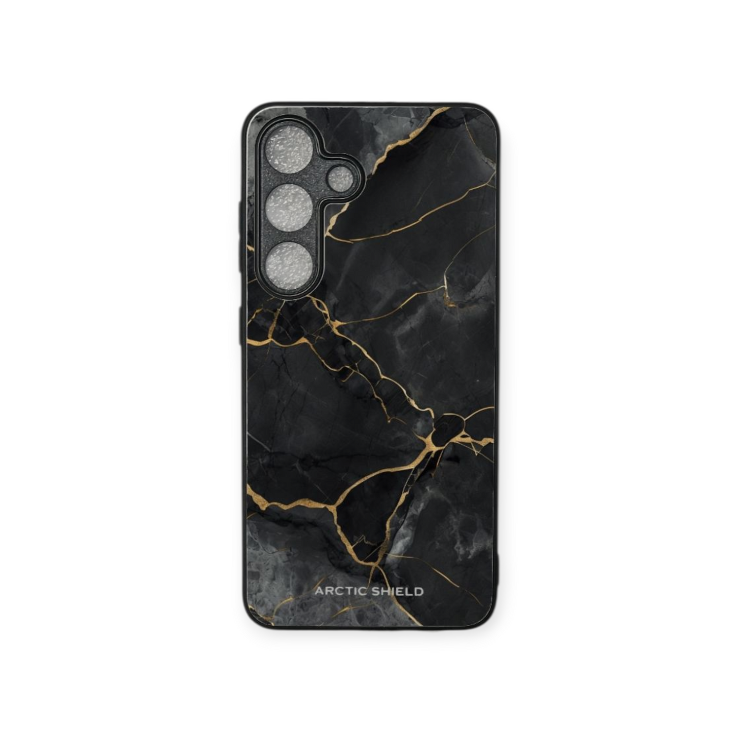 Samsung S25+ suojakuori – Musta marmori ja kulta, ylellinen Arctic Shield -design