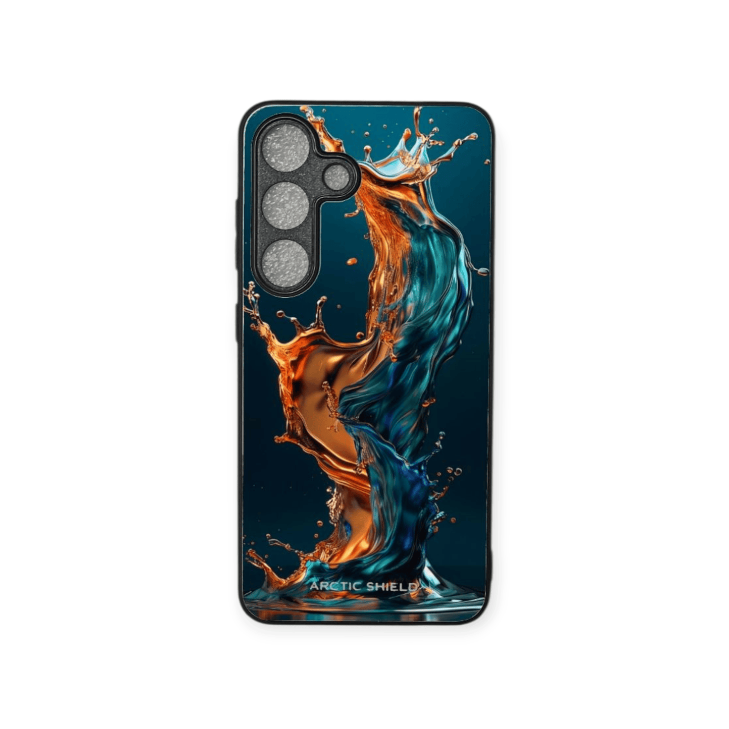 Samsung S25 Ultra suojakuori – Sinioranssi roiske ja 3D-design, suomalainen Arctic Shield -kuori
