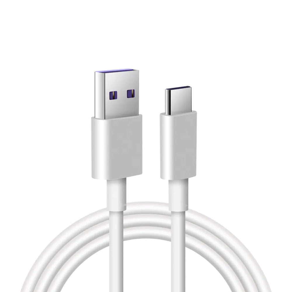 Valkoinen kaapeli violettipäisellä USB-A-liittimellä