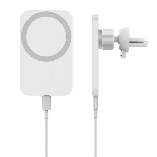 Valkoinen 15W langaton autolaturi metallirenkaalla – Samsung Galaxy -puhelimille