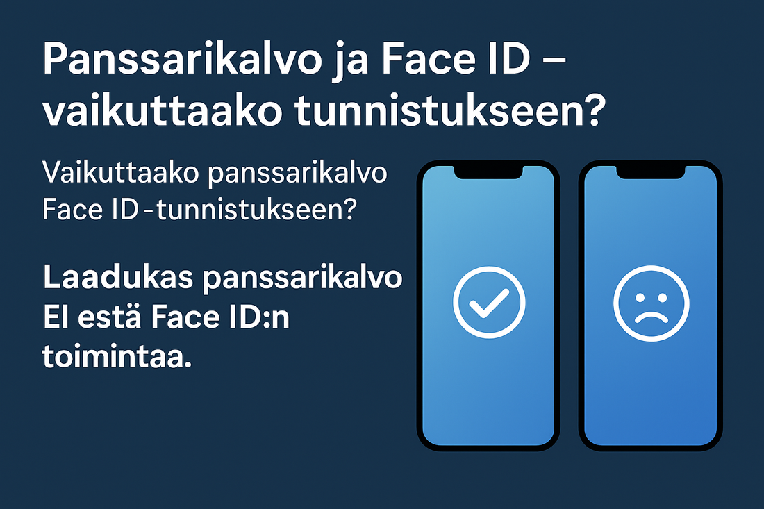 Panssarikalvo ja Face ID - Vaikuttaako näytönsuoja kasvojentunnistukseen? Infografiikka selittää vaikutukset iPhone-laitteissa.