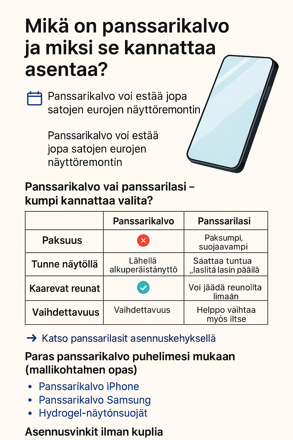 Panssarikalvot eri puhelinmalleille – iPhone, Samsung, OnePlus ja muut