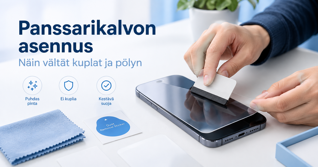 Panssarikalvon asennus puhelimeen ilman kuplia ja pölyä