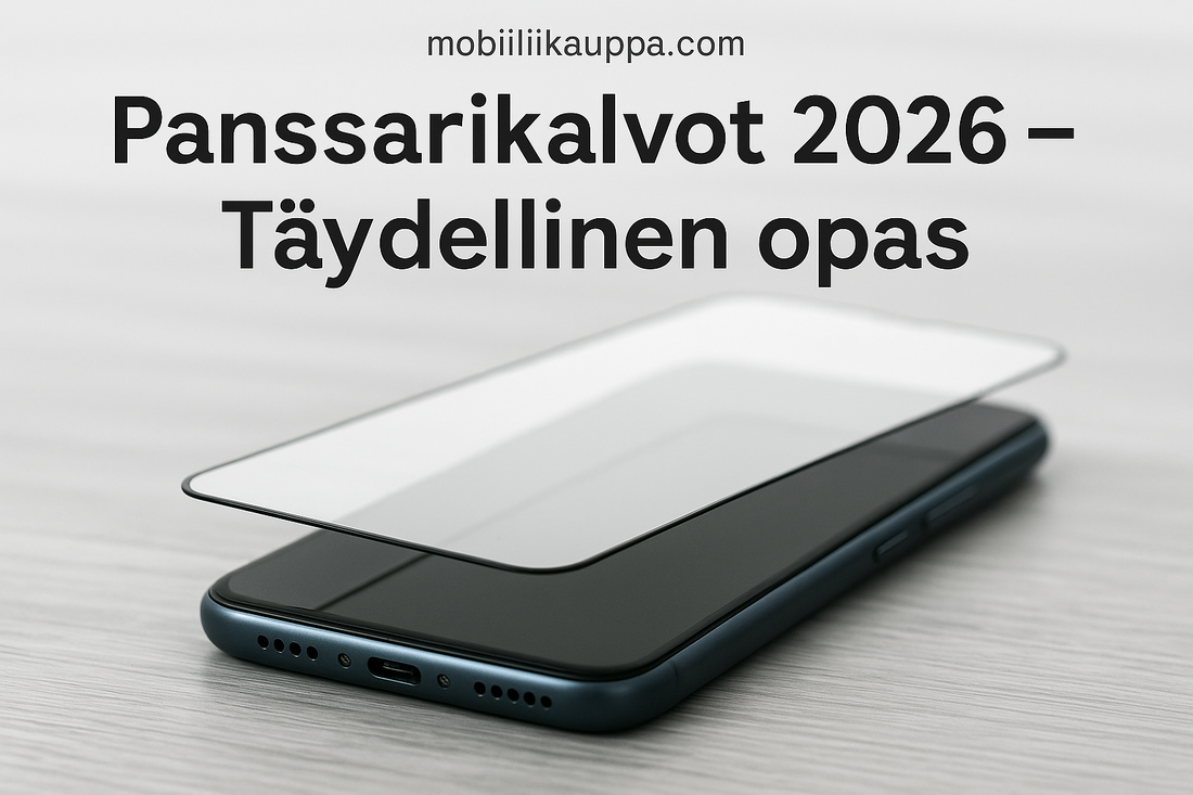 Puhelin ja sen yläpuolella oleva panssarikalvo – kuvituskuva Panssarikalvot 2026 -oppaaseen.