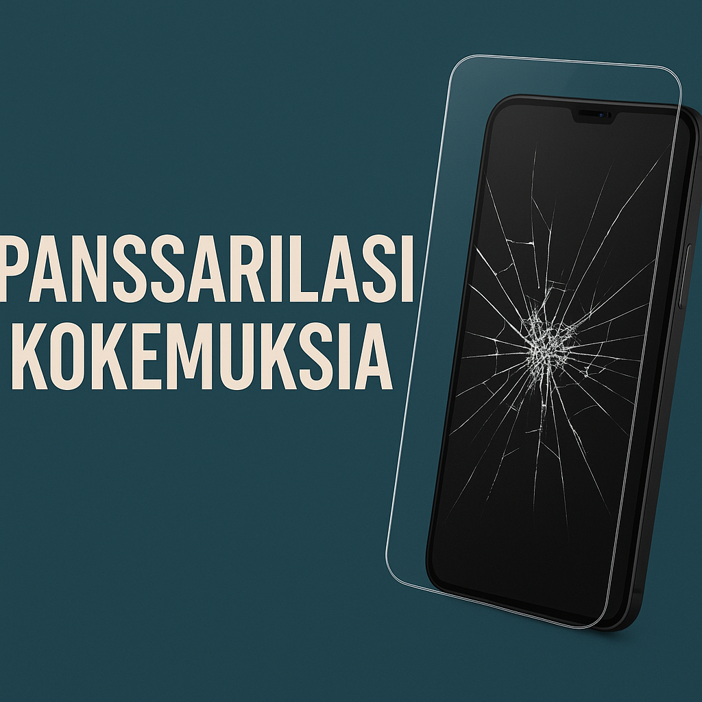 Panssarilasi kokemuksia – rikkinäinen puhelimen näyttö ja ehjä suojalasi vieressä, havainnollistaa panssarilasin suojausta.