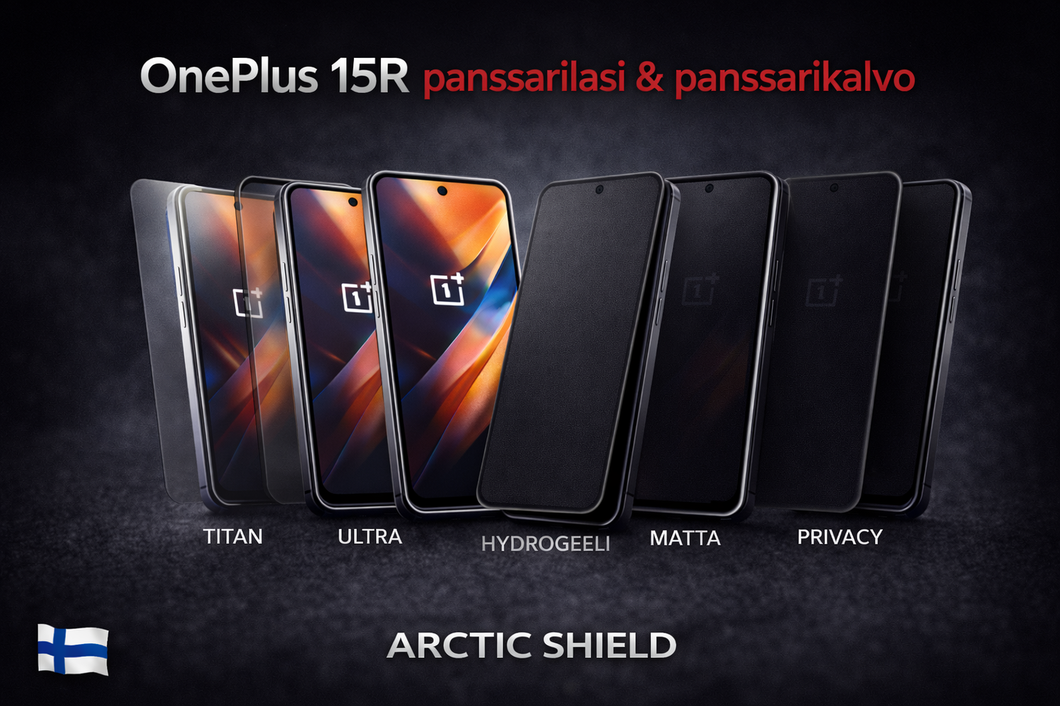 Arctic Shield OnePlus 15R panssarikalvo -collection – vaihtoehdot panssarilasille