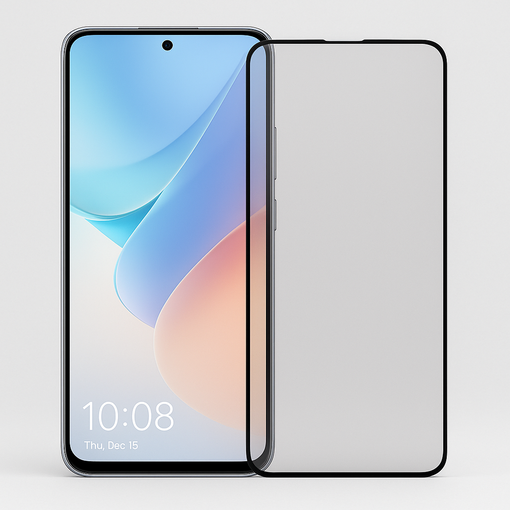Honor 200 Lite puhelin ja eri panssarikalvo sekä panssarilasi suojat vierekkäin
