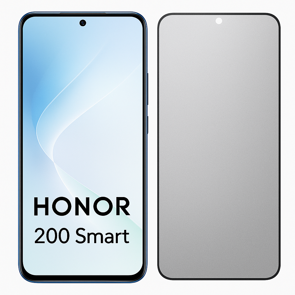 Honor 200 Smart puhelin ja eri panssarikalvosuojat vierekkäin