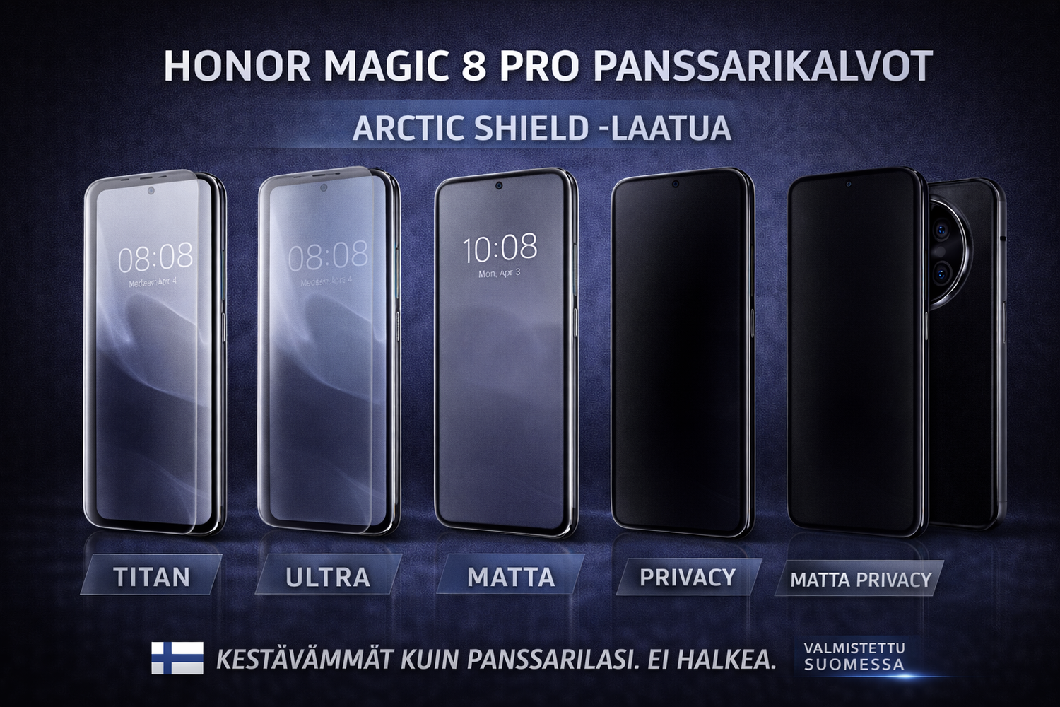 Honor Magic 8 Pro panssarikalvot – Titan, Ultra, Matta, Privacy ja Matta Privacy näytönsuojat Arctic Shieldiltä