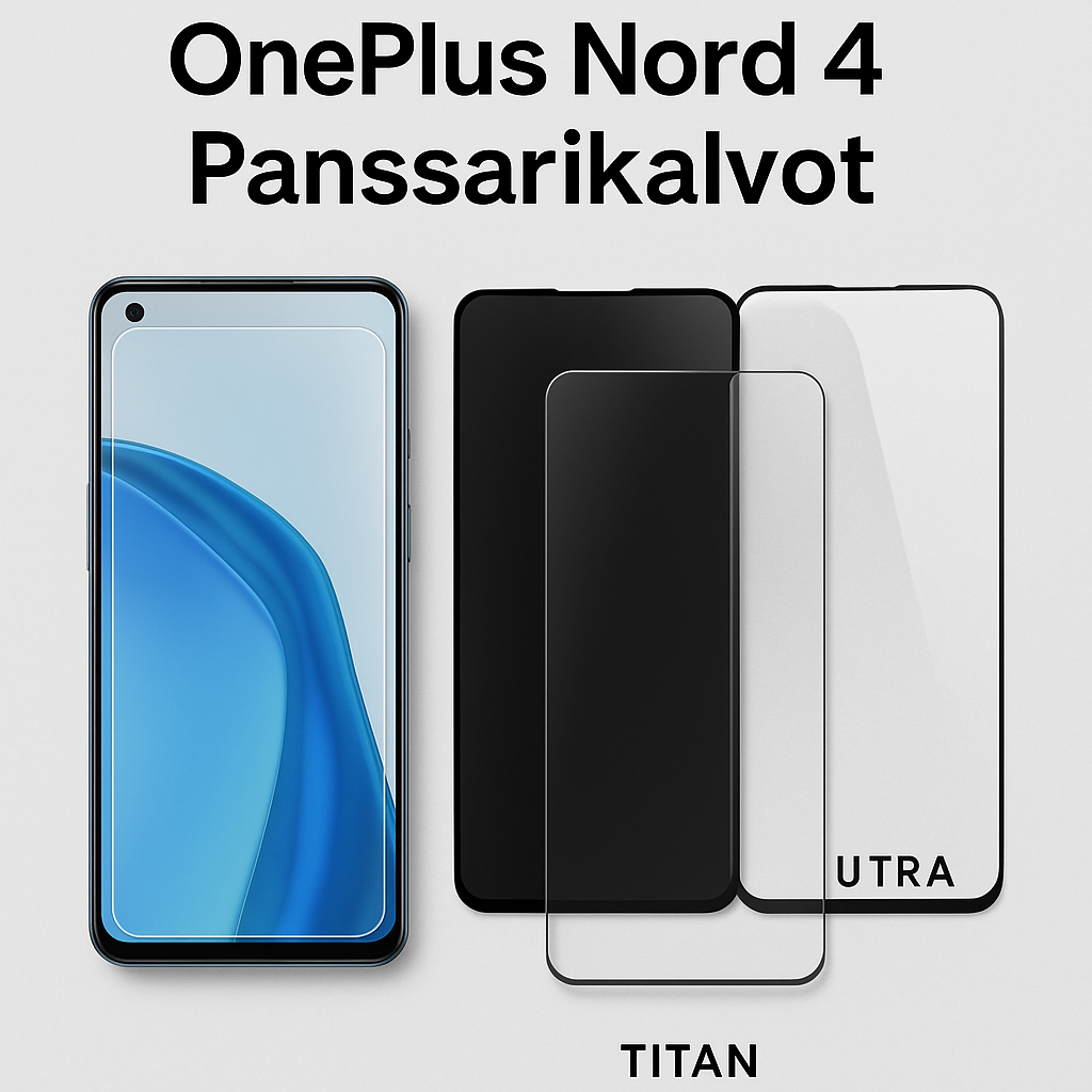 OnePlus Nord 4 panssarikalvot – kirkas hydrogeeli, privacy-suoja, Titan ja Ultra -näytönsuojat vierekkäin.