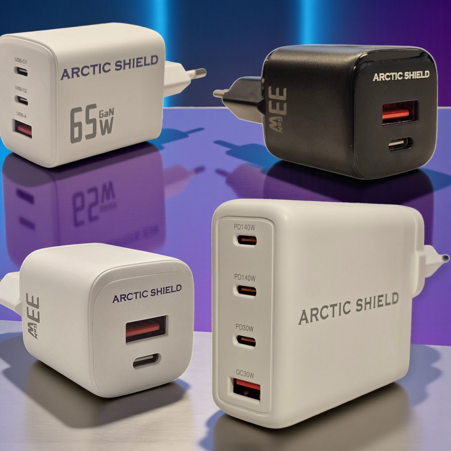 Arctic Shield USB-C pikalaturit 33 W 65 W 140 W GaN – valikoima mobiilikauppa.com