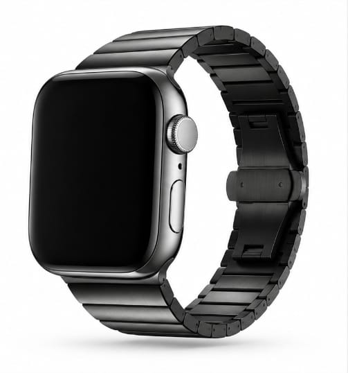 Musta Apple Watch metalliranneke metallisella linkkirakenteella