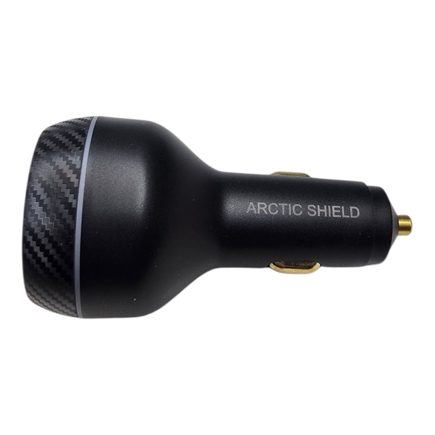 Arctic Shield 130 W autolaturi – musta metallirunko ja hiilikuitukuviointi